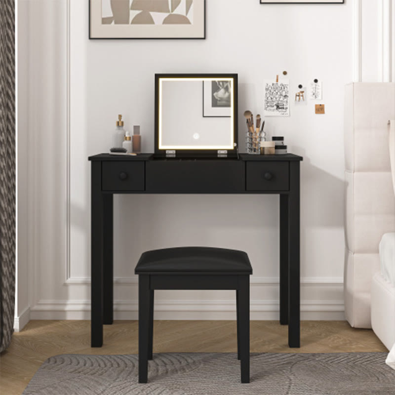 Elegant Black Vanity Table With Led Lights