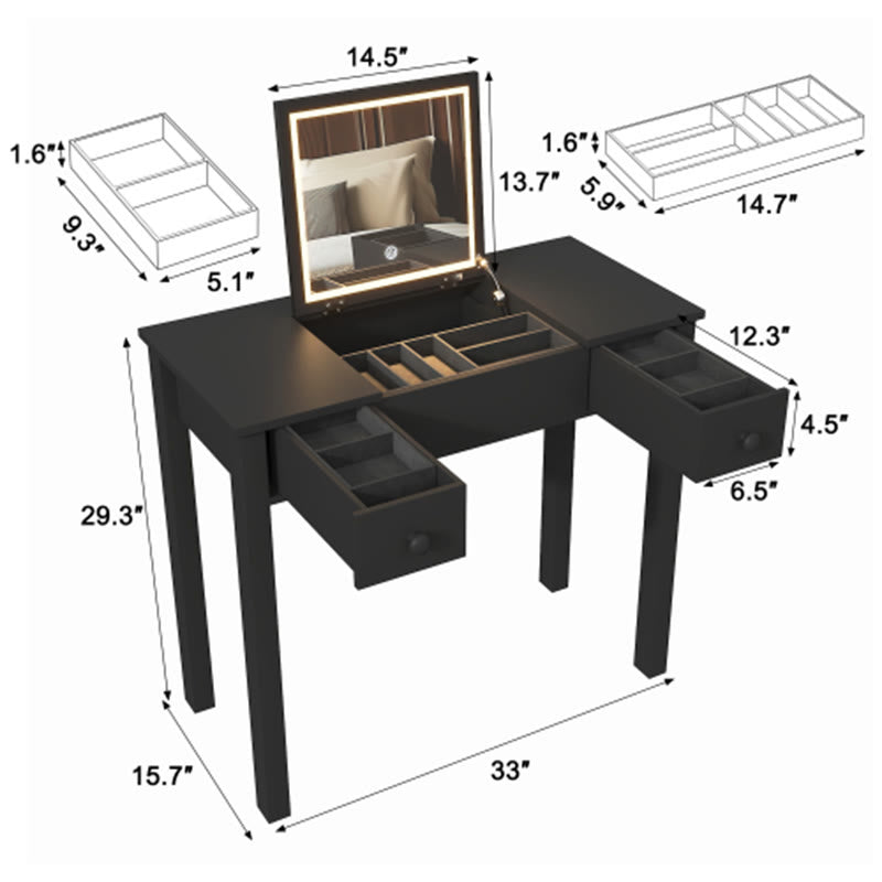 Elegant Black Vanity Table With Led Lights