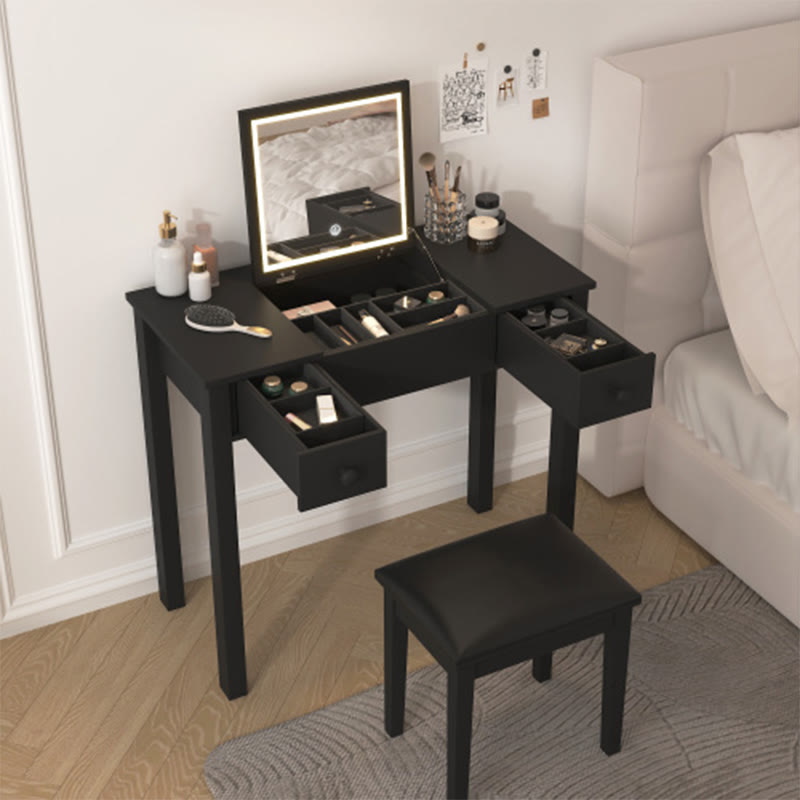 Elegant Black Vanity Table With Led Lights