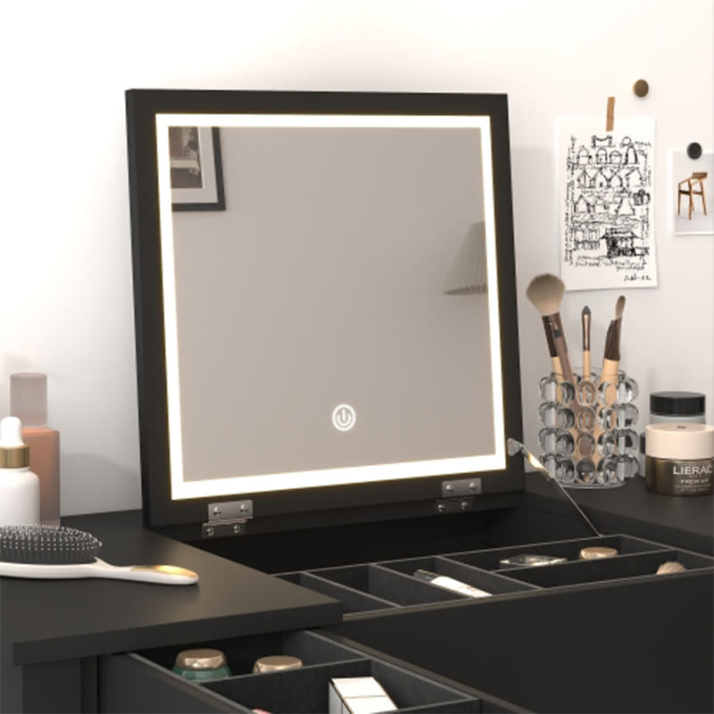 Elegant Black Vanity Table With Led Lights