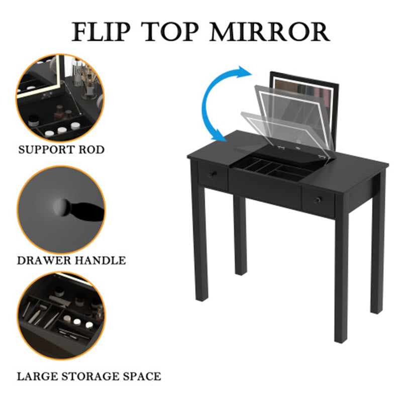 Elegant Black Vanity Table With Led Lights - image 10