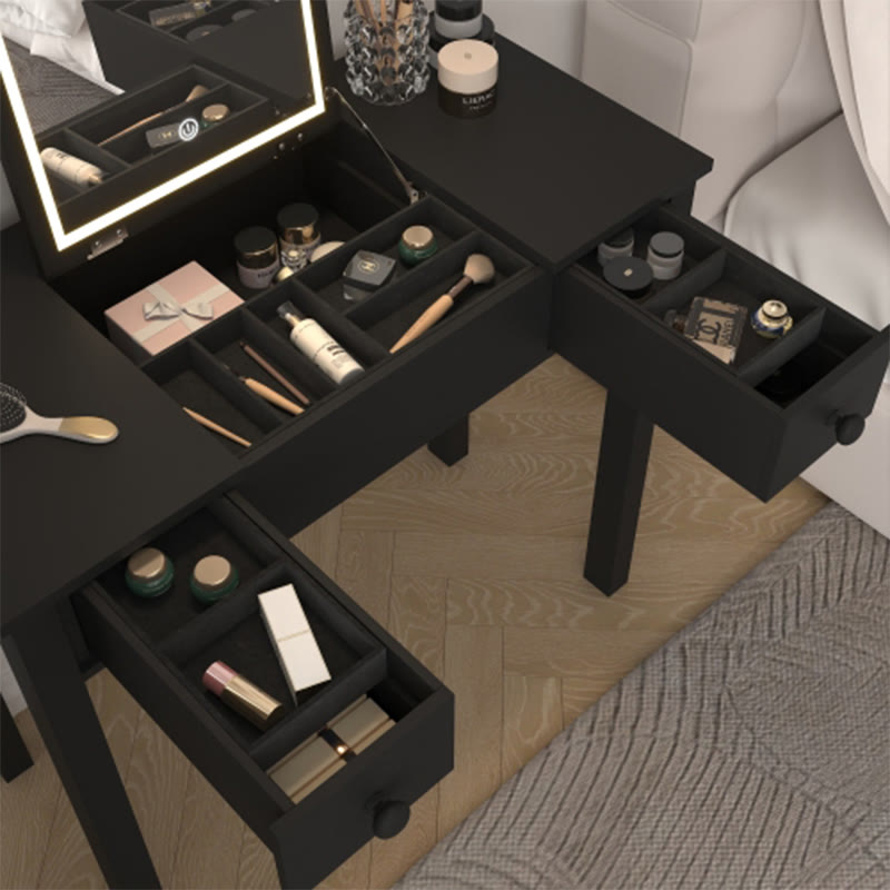 Elegant Black Vanity Table With Led Lights