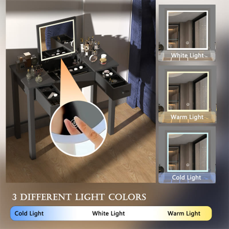 Elegant Black Vanity Table With Led Lights