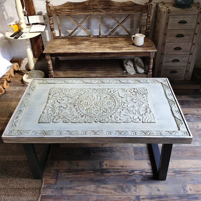 Solid Wood Vintage Carved Coffee Table