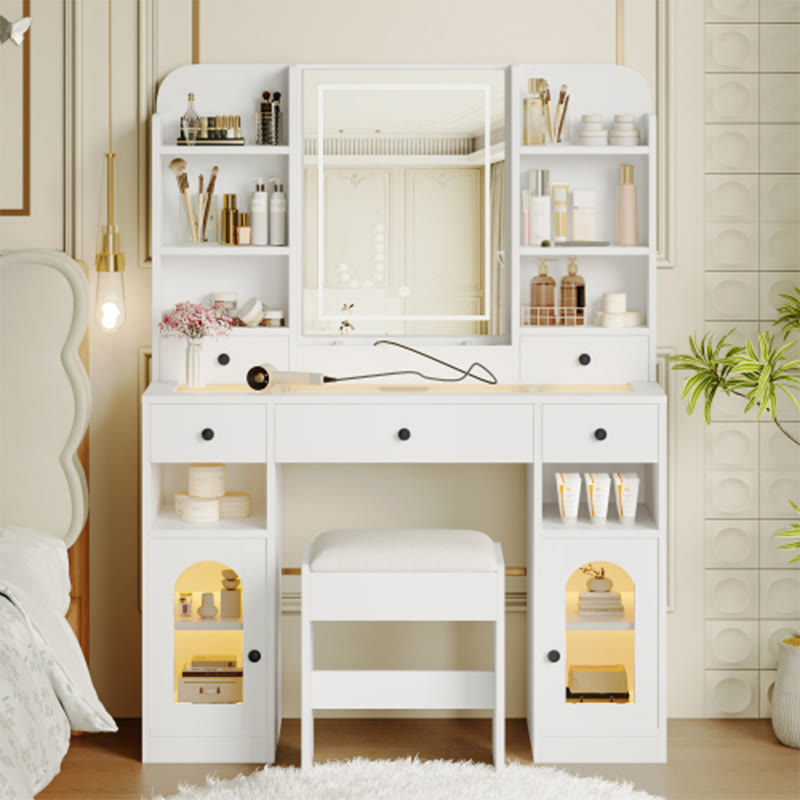 43.2" Vanity Desk With Led Mirror  - 43.20"L x 15.70"W x 57.40"H - image 0