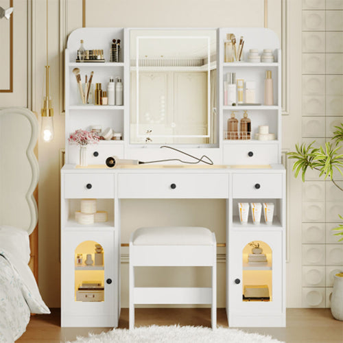43.2" Vanity Desk With Led Mirror  - 43.20"L x 15.70"W x 57.40"H - image 0