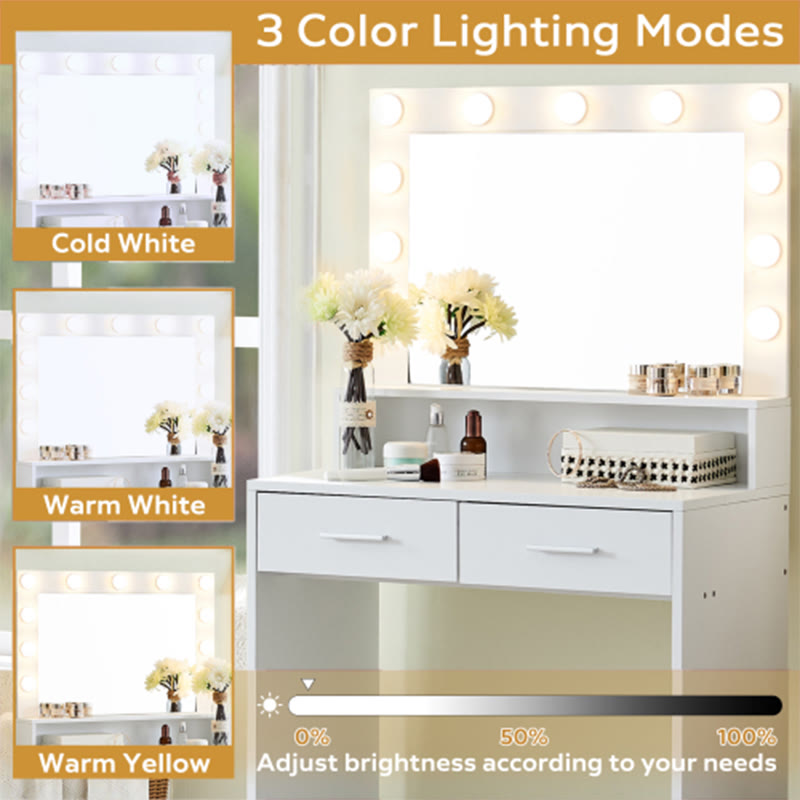 Vanity Desk With 3 Lighting Modes Mirror