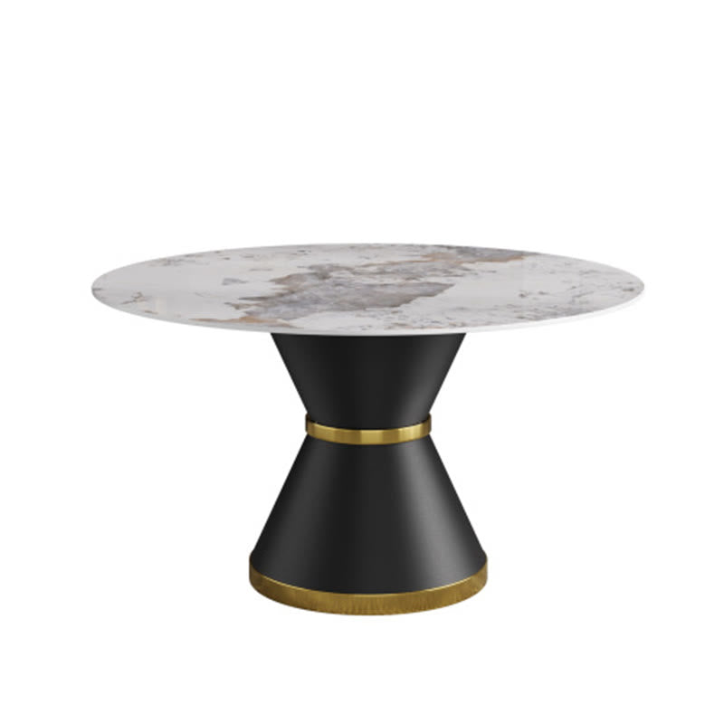 Modern Stone Round Dining Table With  Black Carbon Steel Base