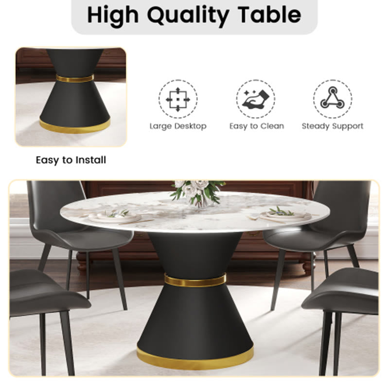 Modern Stone Round Dining Table With  Black Carbon Steel Base