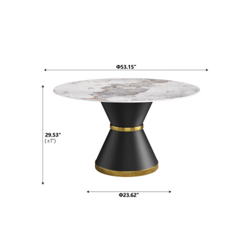 Modern Stone Round Dining Table With  Black Carbon Steel Base  - image 8