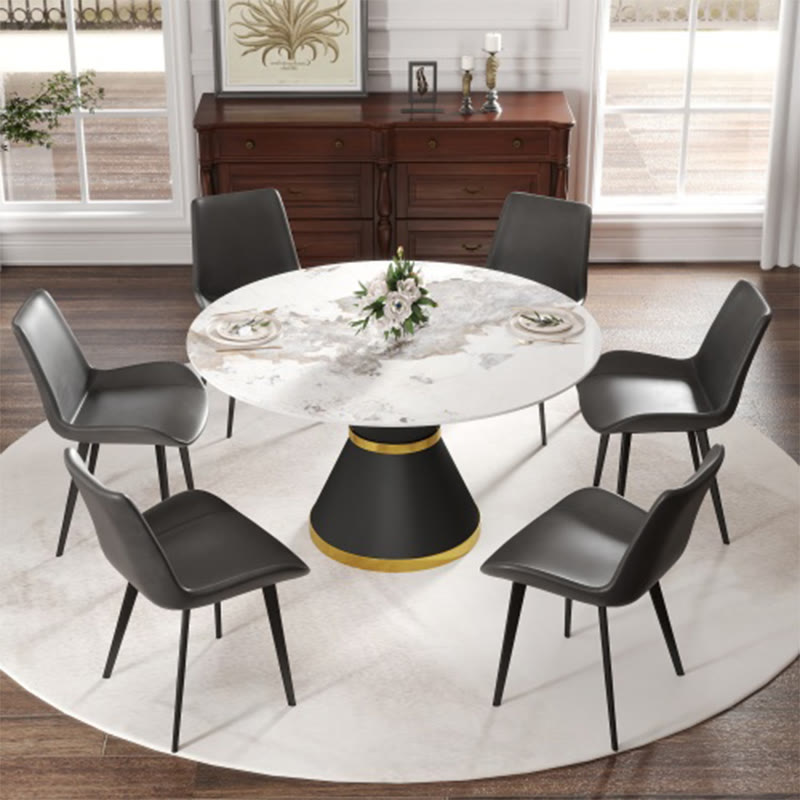 Modern Stone Round Dining Table With  Black Carbon Steel Base