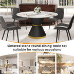 Modern Stone Round Dining Table With  Black Carbon Steel Base  - image 7