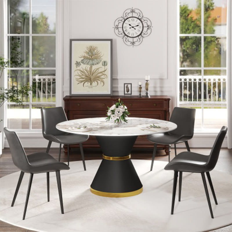 Modern Stone Round Dining Table With  Black Carbon Steel Base