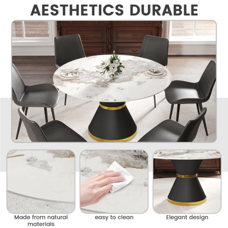 Modern Stone Round Dining Table With  Black Carbon Steel Base  - image 6