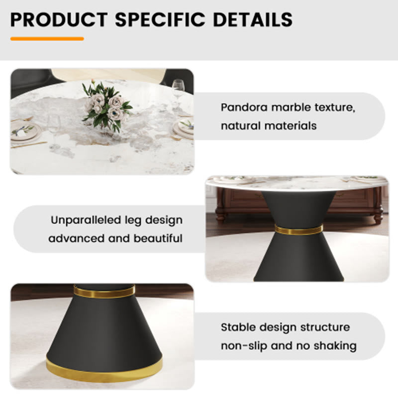 Modern Stone Round Dining Table With  Black Carbon Steel Base  - image 5