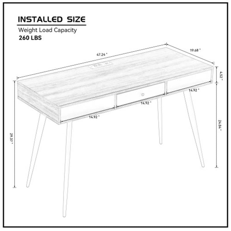 Mid-century Home Office Desk With Usb Ports