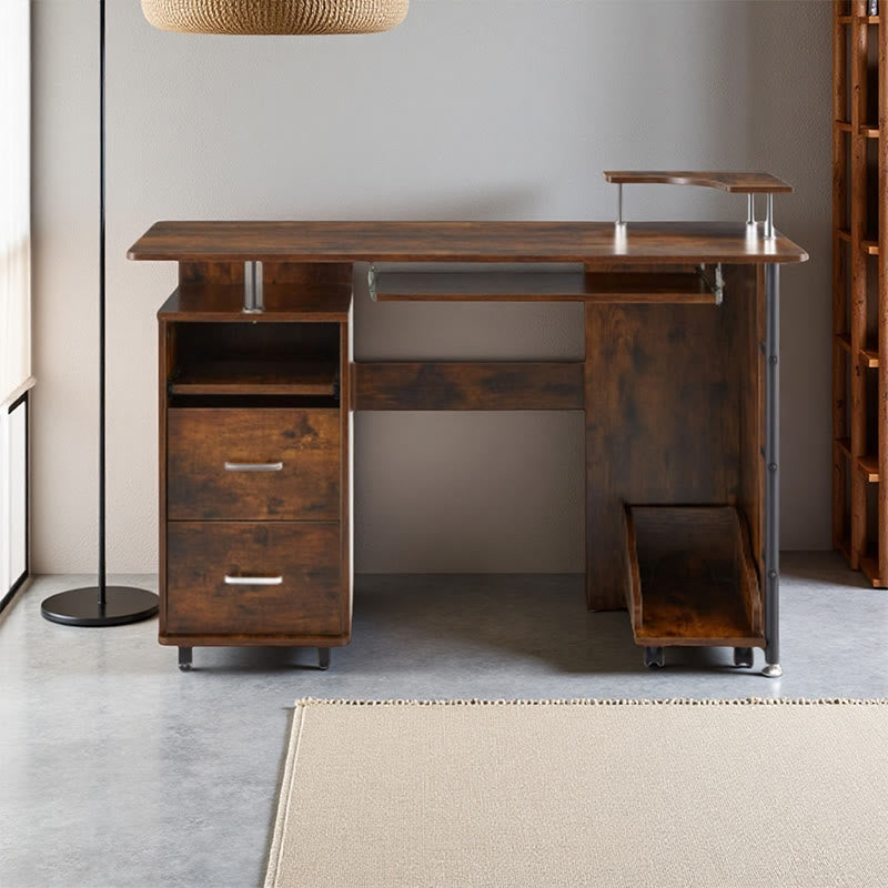 Wood Computer Desk With Pc Droller