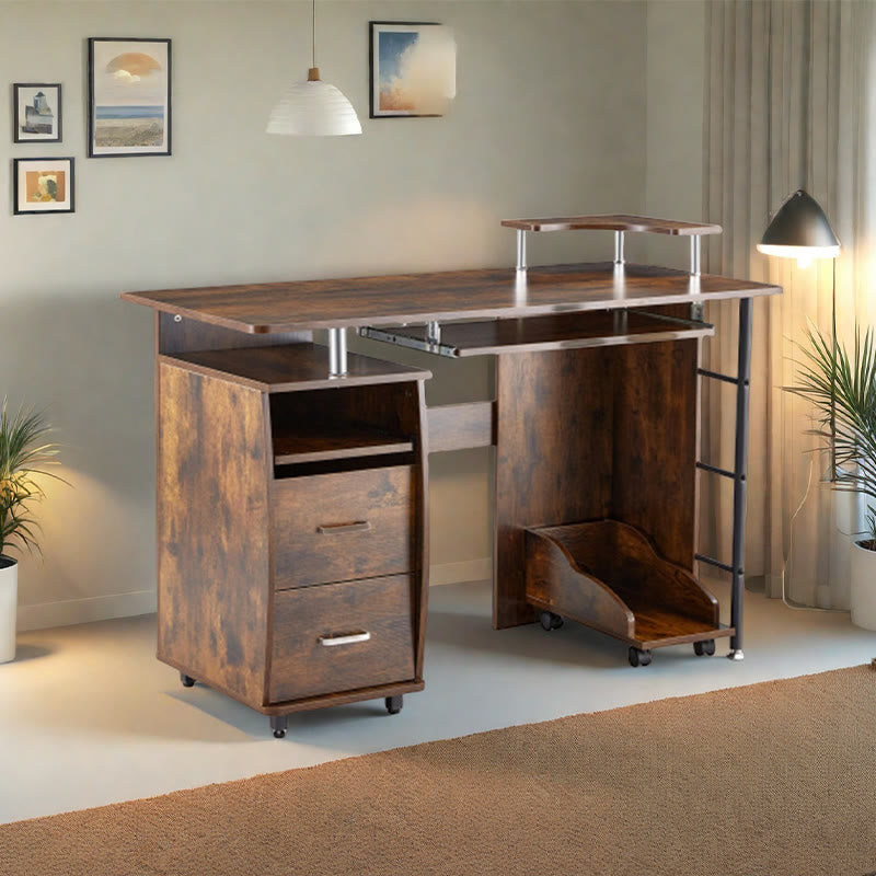 Wood Computer Desk With Pc Droller