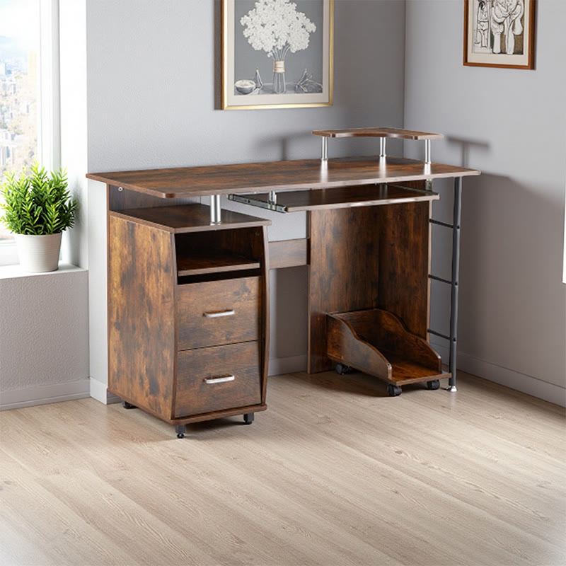 Wood Computer Desk With Pc Droller