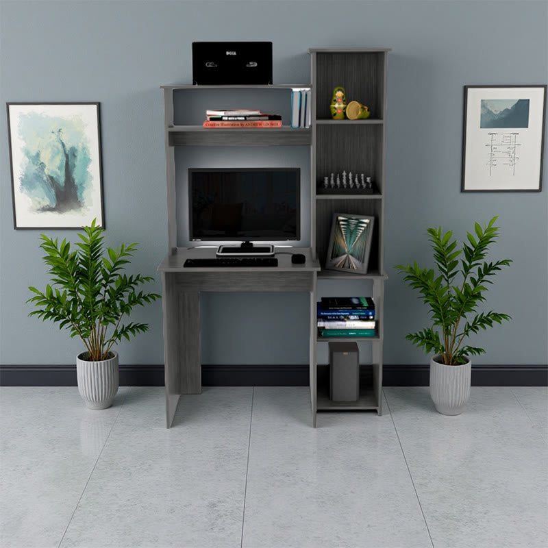 Gray Home Office Desh With Hutch