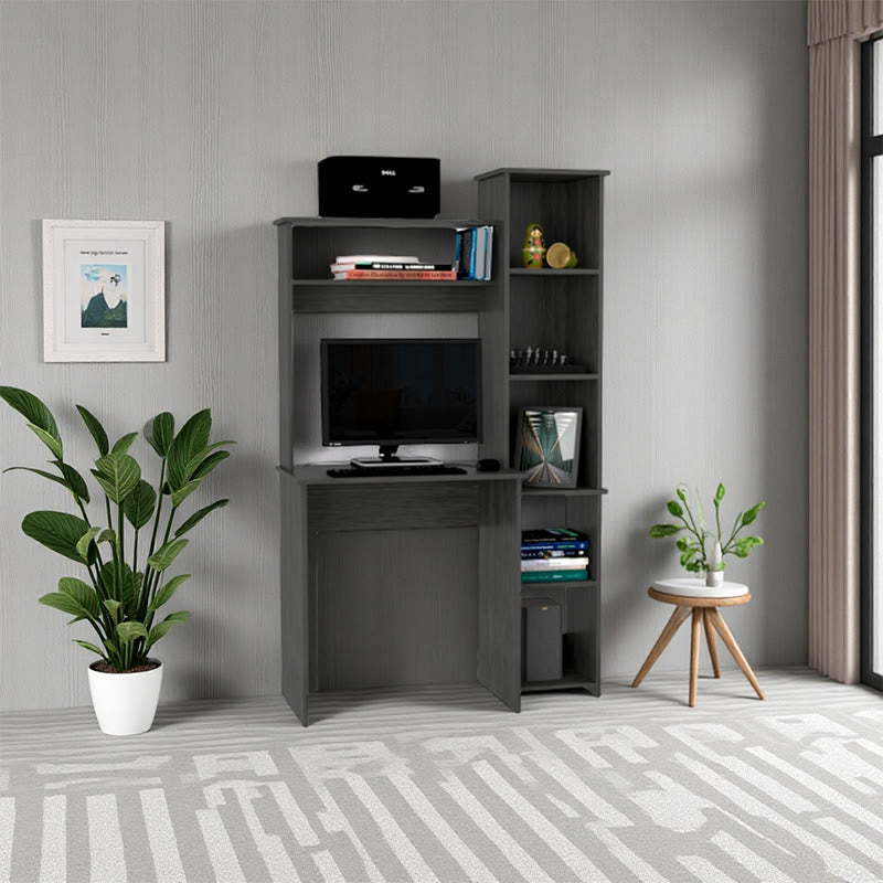 Gray Home Office Desh With Hutch
