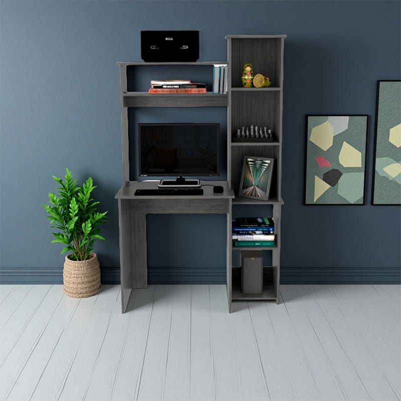 Gray Home Office Desh With Hutch