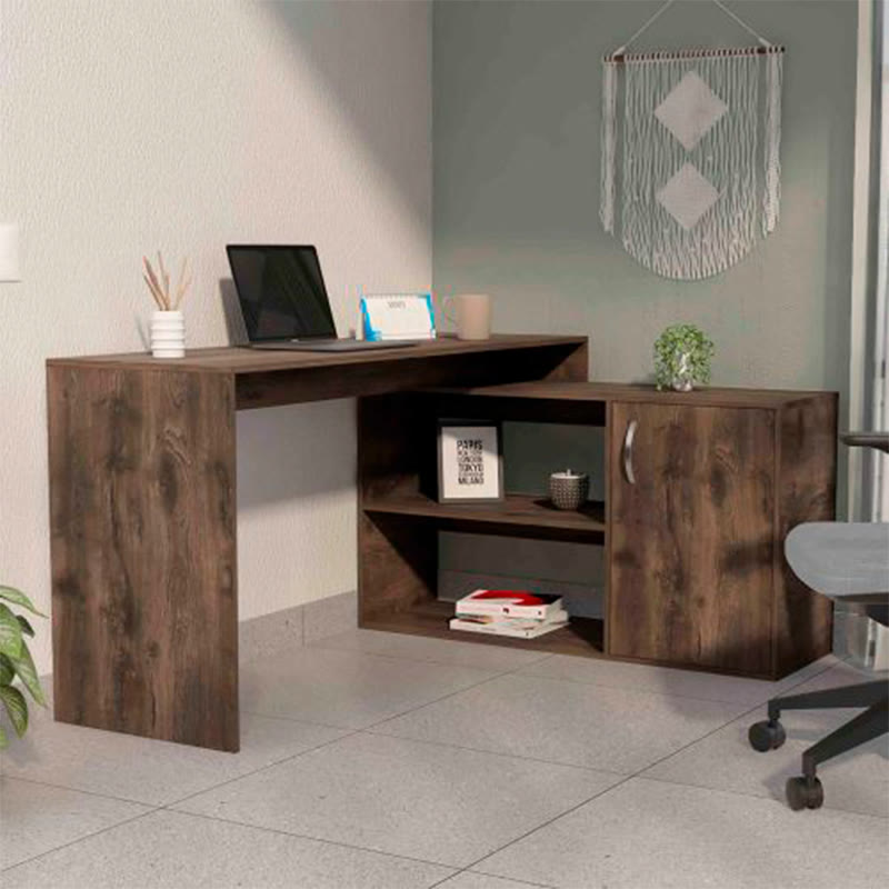 L-shaped Writing Desk With Cabinet - Brown - 45.86"L x 59.64"W x 30.11"H - image 0