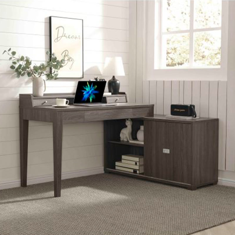 L-shaped Workstation Home Office Desk With Mini Hutch