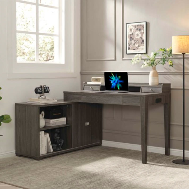 L-shaped Workstation Home Office Desk With Mini Hutch - 55"L x 47.25"W x 34.25"H - image 0
