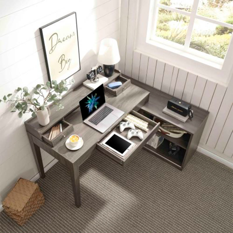 L-shaped Workstation Home Office Desk With Mini Hutch