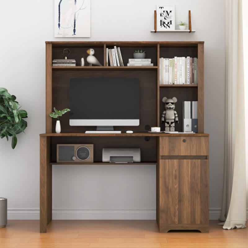 Wood Computer Desk With Hutch & Bookshelf