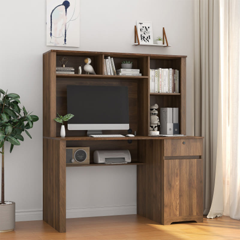 Wood Computer Desk With Hutch & Bookshelf - image 2