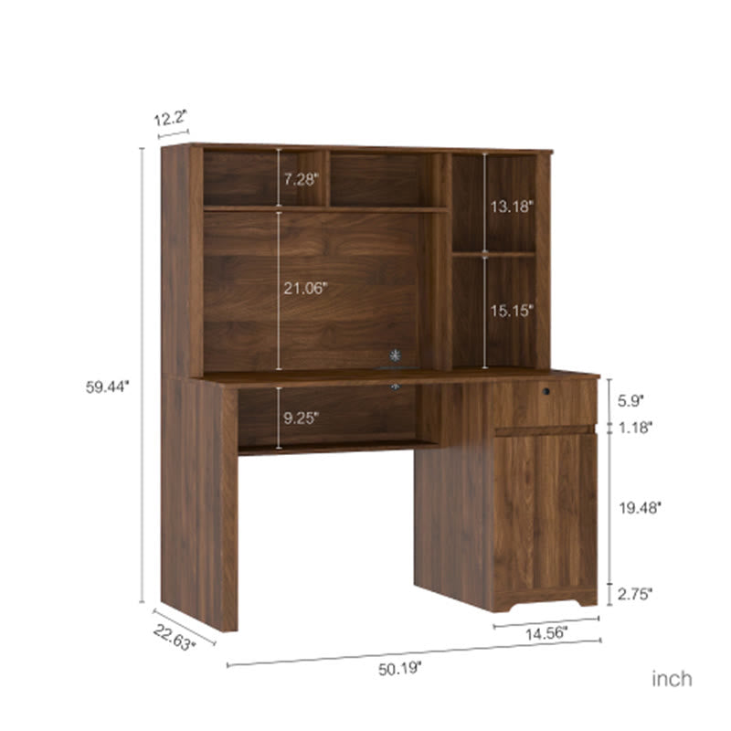 Wood Computer Desk With Hutch & Bookshelf