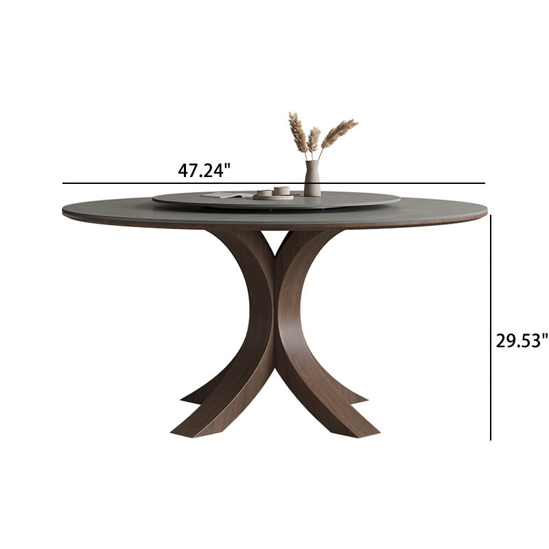 Iffhome Round Wood Slate Dining Table