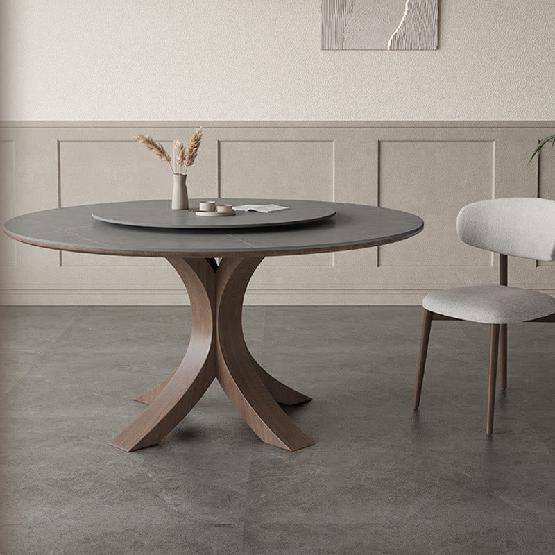Iffhome Round Wood Slate Dining Table