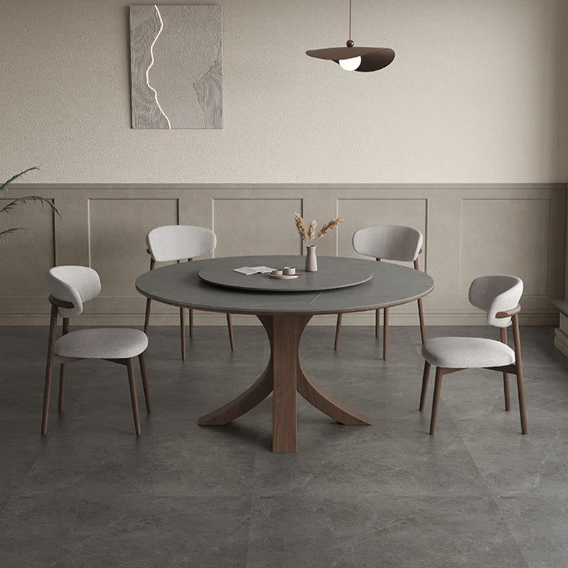 Iffhome Round Wood Slate Dining Table