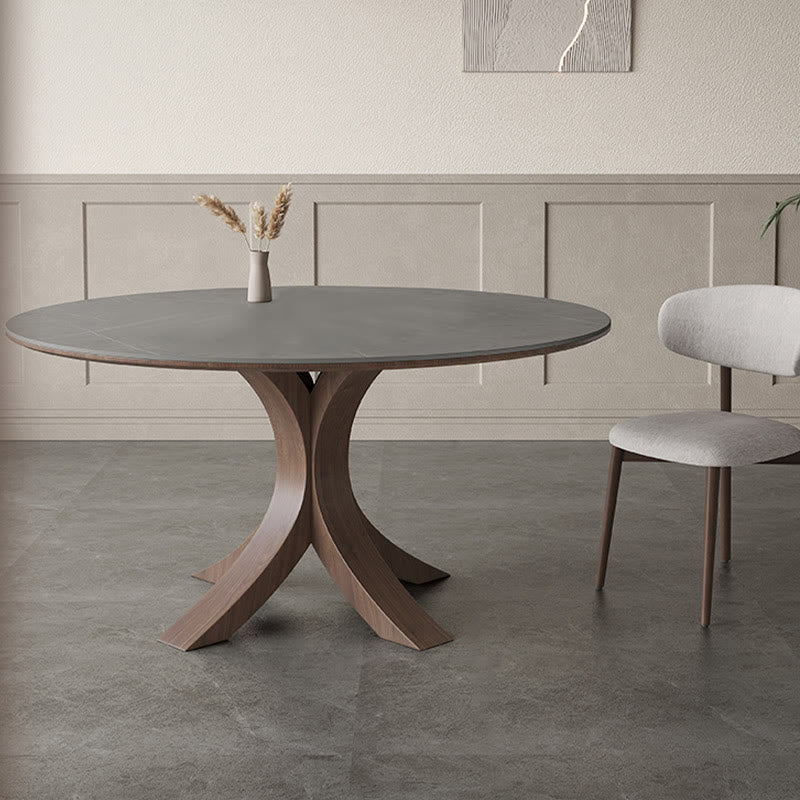 Iffhome Round Wood Slate Dining Table