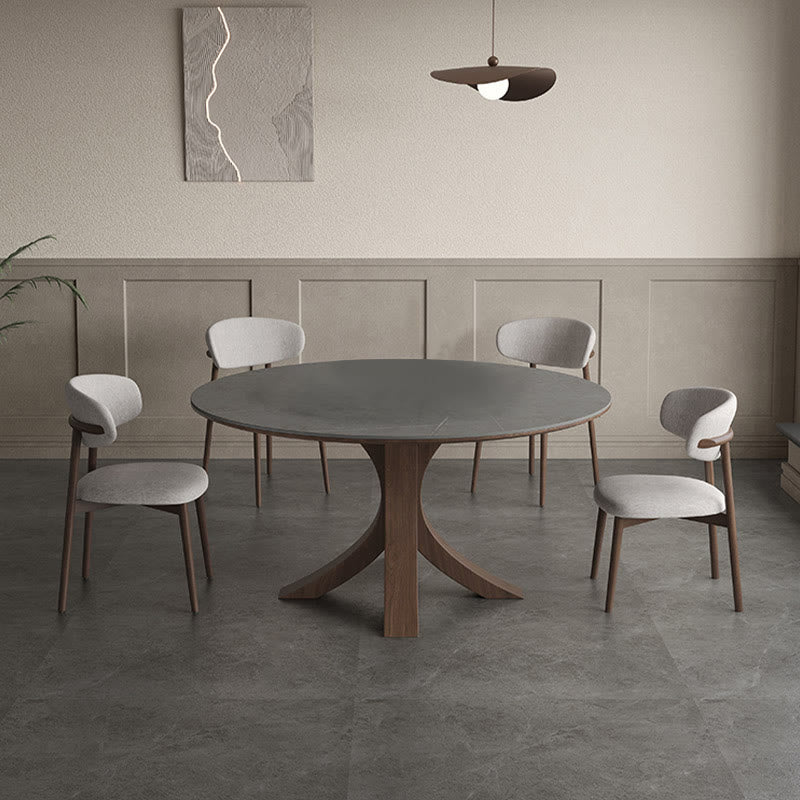 Iffhome Round Wood Slate Dining Table