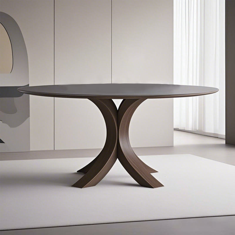 Iffhome Round Wood Slate Dining Table