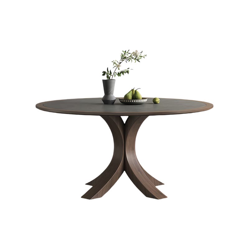 Iffhome Round Wood Slate Dining Table
