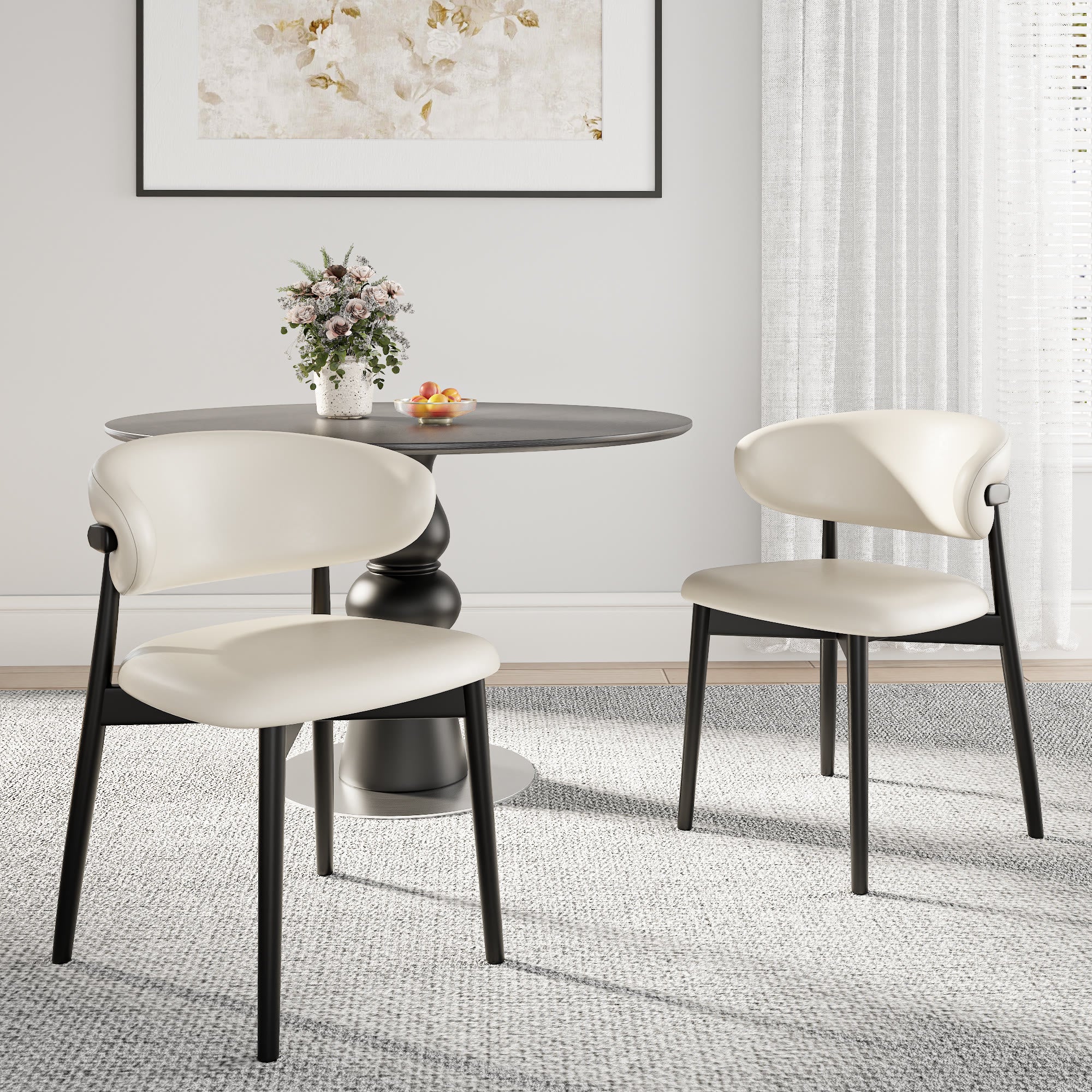 2x/4x/6x Armless Cream-padded Backrest Dining Chair - Black - 6xChairs - image 0