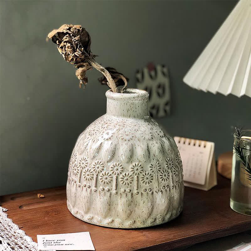 Vintage Embossed Ceramic Vase Home Ornament - image 5
