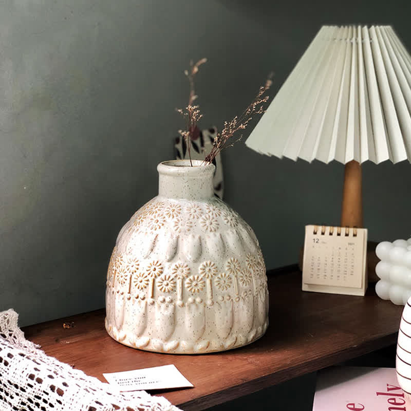 Vintage Embossed Ceramic Vase Home Ornament - White - image 2