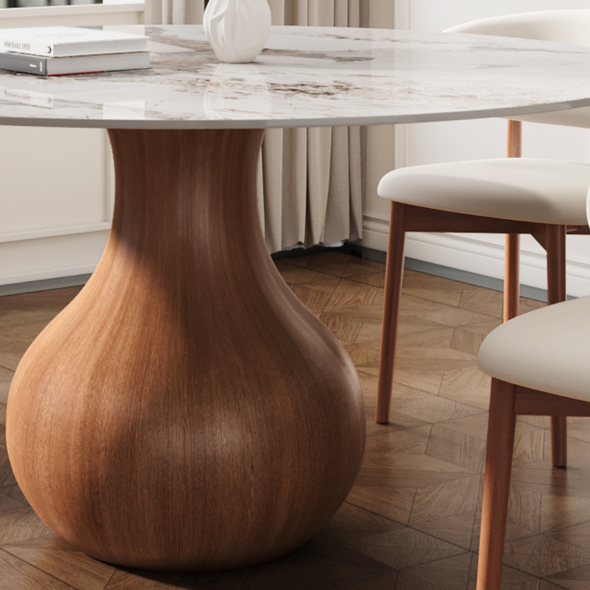 7-pieces Walnut-colored Aquarius Base Dining Table With Curved Backrest Dining Chairs - image 14