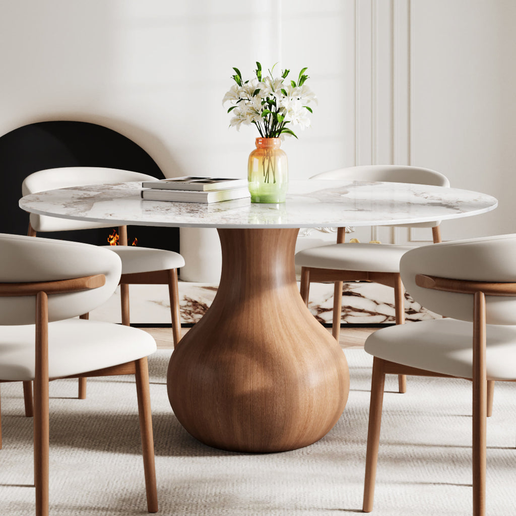 7-pieces Walnut-colored Aquarius Base Dining Table With Curved Backrest Dining Chairs - image 12