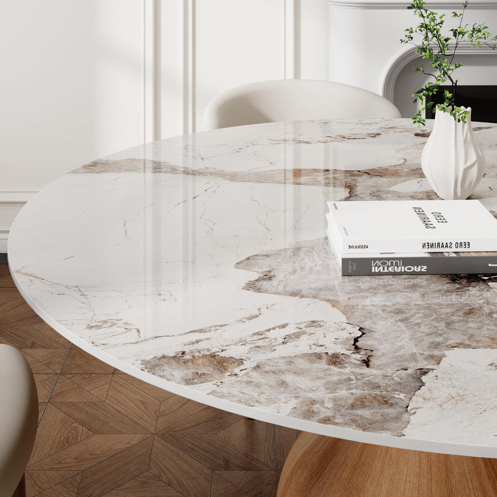 7-pieces Walnut-colored Aquarius Base Dining Table With Curved Backrest Dining Chairs - image 17