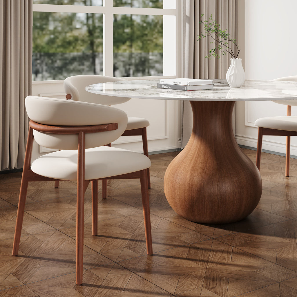 5-pieces Walnut-colored Aquarius Base Dining Table With Curved Backrest Dining Chairs - image 13