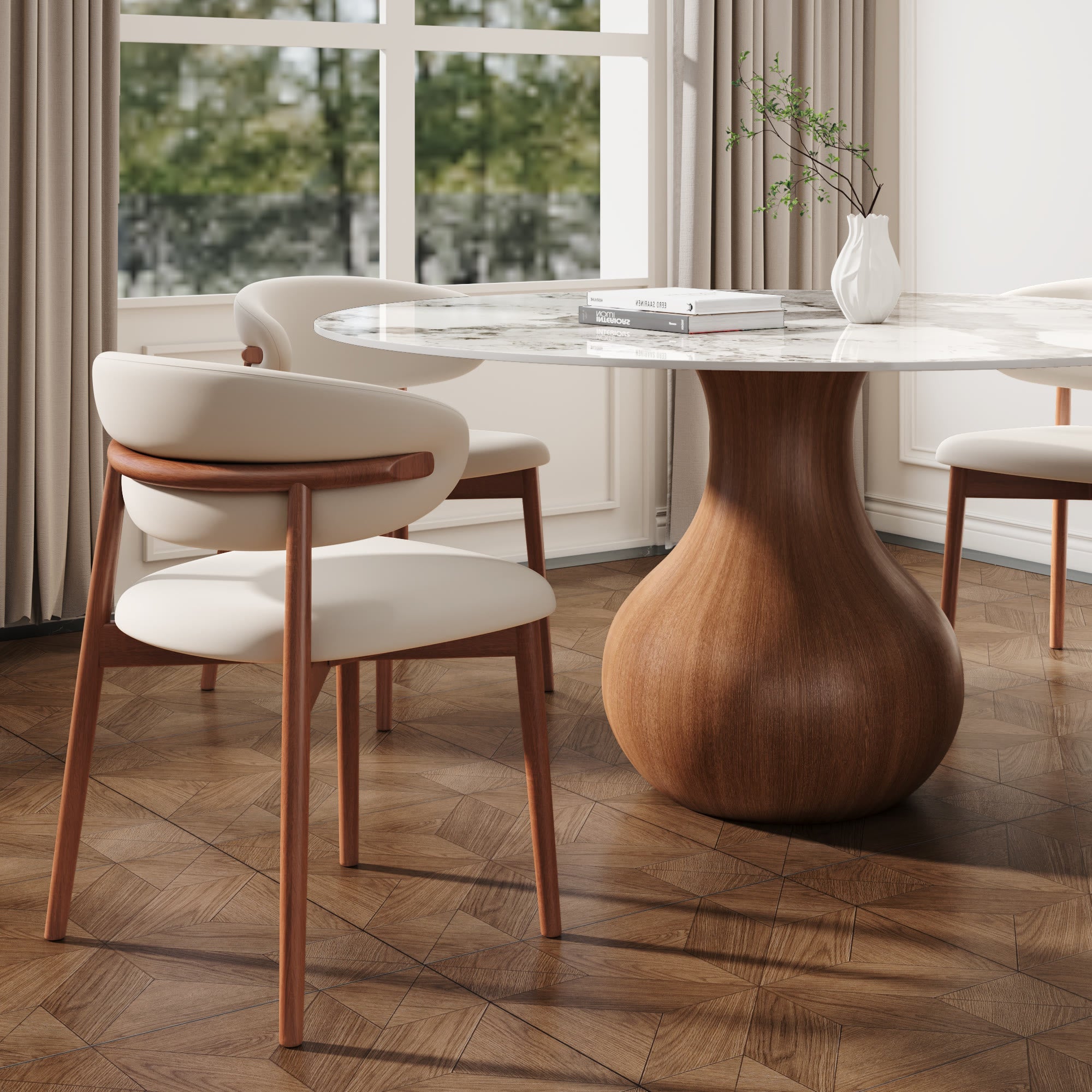 5-pieces Walnut-colored Aquarius Base Dining Table With Curved Backrest Dining Chairs - image 13