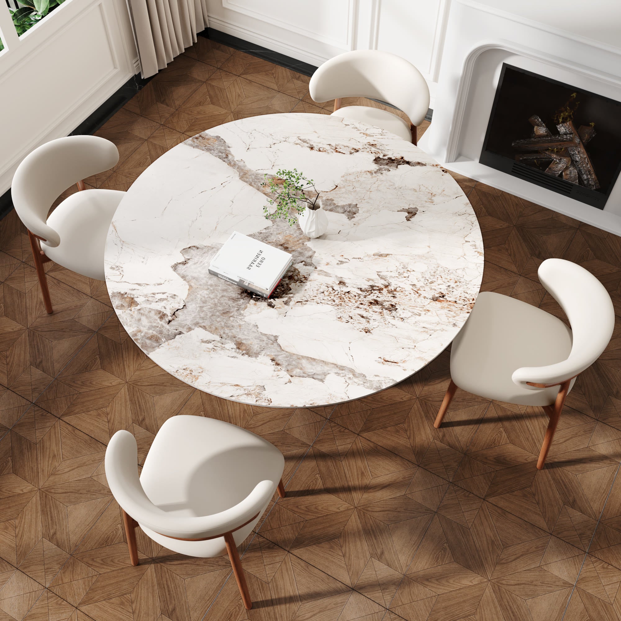 5-pieces Walnut-colored Aquarius Base Dining Table With Curved Backrest Dining Chairs - image 12