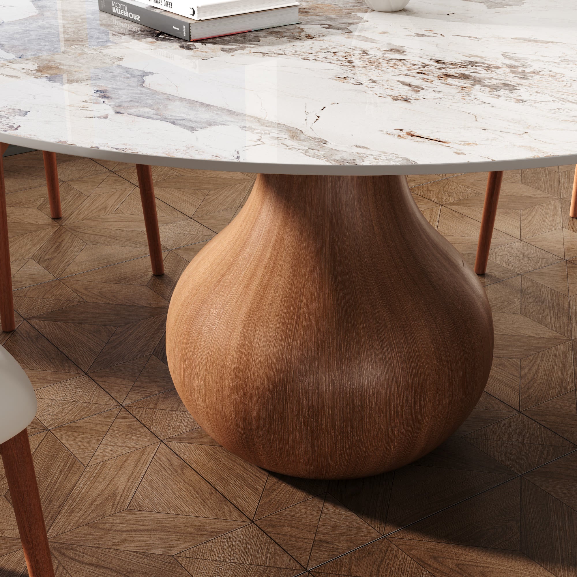 5-pieces Walnut-colored Aquarius Base Dining Table With Curved Backrest Dining Chairs - image 16
